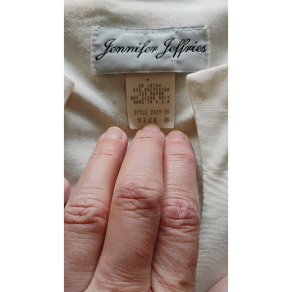 Vtg 80s Jennifer Jeffries Shirt Dress 6 Blue Cream Stripe Gold & Pearl Buttons - Picture 8 of 15